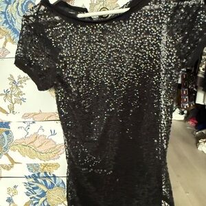 INC International Concepts Black Sequin Mesh Top